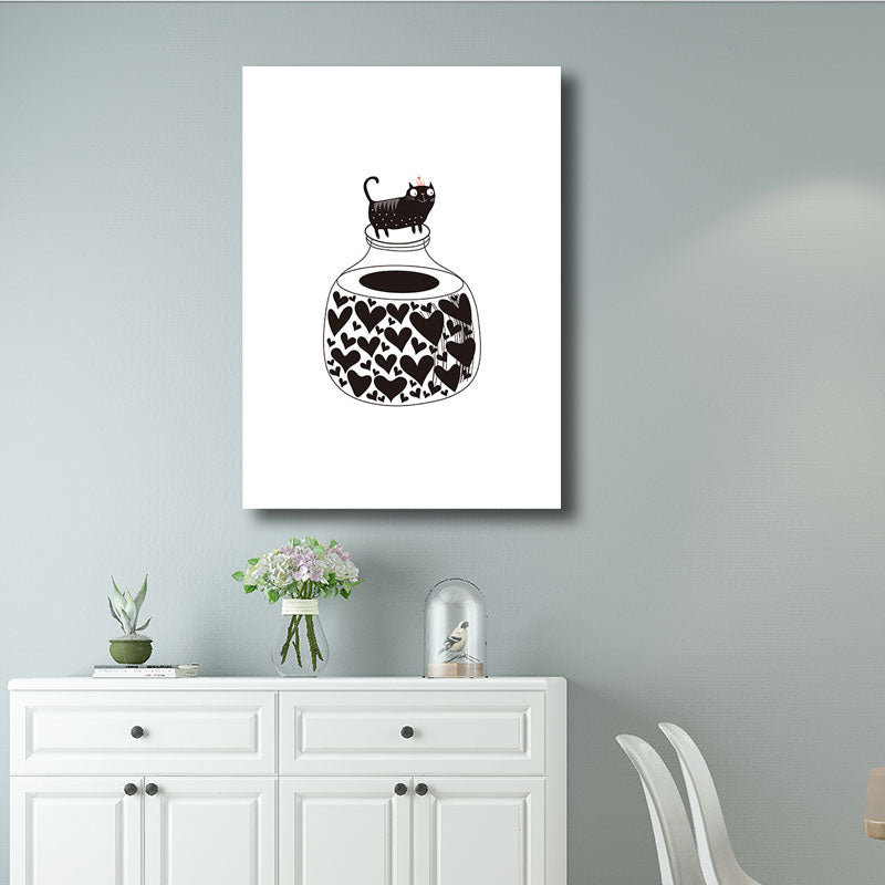 Cat on Bottle Wall Art Decorative Modern for Living Room Wrapped Canvas in Black Clearhalo 'Art Gallery' 'Canvas Art' 'Contemporary Art Gallery' 'Modern' Arts' 1690566