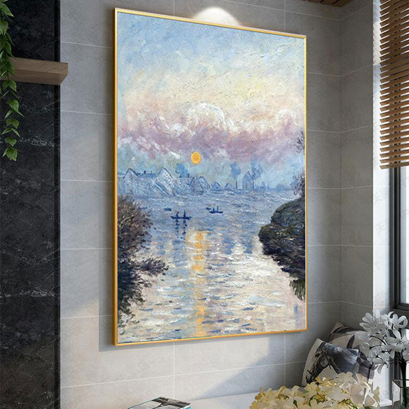 Contemporary Riverside Landscape Canvas Kitchen Wall Art Decor in Blue, Multiple Sizes Clearhalo 'Art Gallery' 'Canvas Art' 'Contemporary Art Gallery' 'Modern' Arts' 1690689