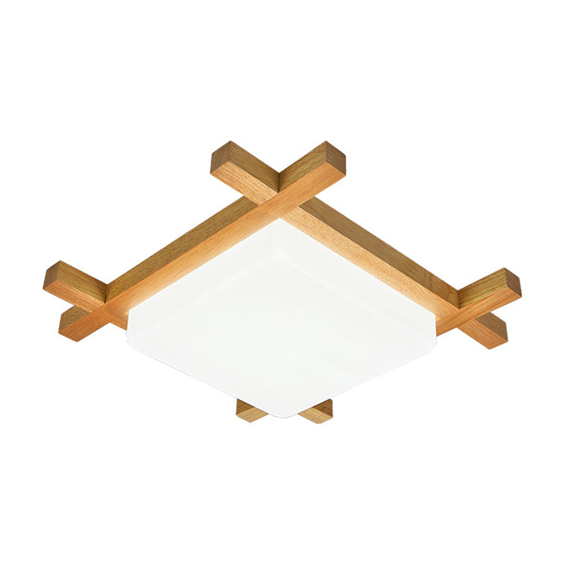 Modern Square Well Shaped Ceiling Lamp Acrylic Wood White LED 15"/19"/23.5" Width Flush Ceiling Light for Bathroom Clearhalo 'Ceiling Lights' 'Close To Ceiling Lights' 'Close to ceiling' 'Flush mount' Lighting' 169070