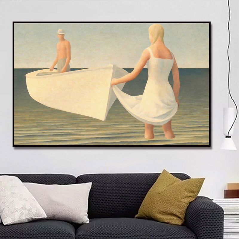 White Contemporary Canvas Boating Wall Art Print for Kitchen, Multiple Sizes Options Clearhalo 'Art Gallery' 'Canvas Art' 'Contemporary Art Gallery' 'Modern' Arts' 1690703