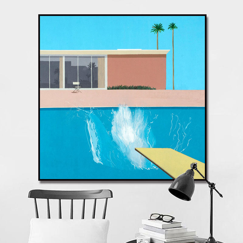 House and Swimming Pool Canvas Textured Contemporary Style for Boys Bedroom Painting Blue Design 1 Clearhalo 'Art Gallery' 'Canvas Art' 'Contemporary Art Gallery' 'Modern' Arts' 1690708