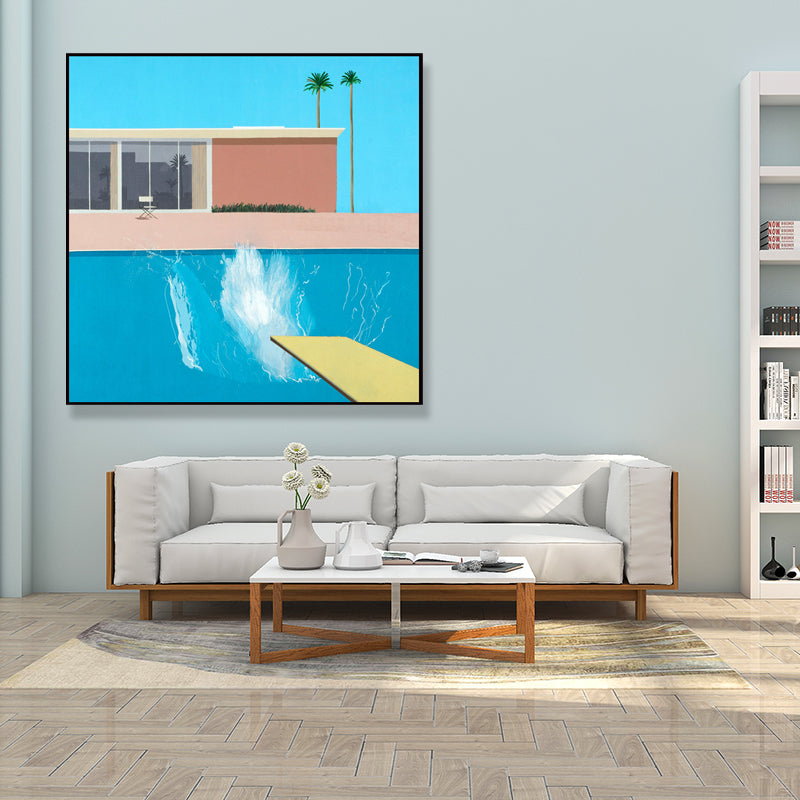 House and Swimming Pool Canvas Textured Contemporary Style for Boys Bedroom Painting Clearhalo 'Art Gallery' 'Canvas Art' 'Contemporary Art Gallery' 'Modern' Arts' 1690709