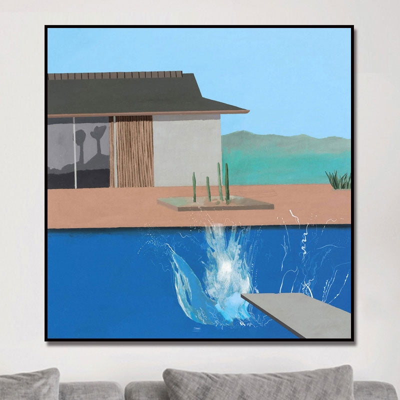 House and Swimming Pool Canvas Textured Contemporary Style for Boys Bedroom Painting Blue Design 2 Clearhalo 'Art Gallery' 'Canvas Art' 'Contemporary Art Gallery' 'Modern' Arts' 1690715