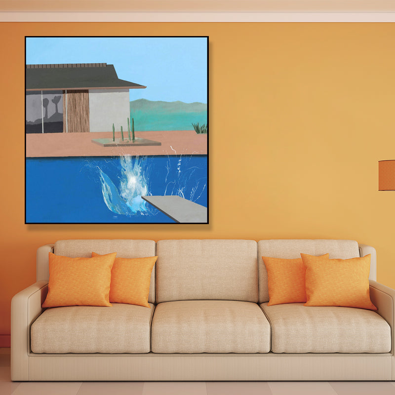 House and Swimming Pool Canvas Textured Contemporary Style for Boys Bedroom Painting Clearhalo 'Art Gallery' 'Canvas Art' 'Contemporary Art Gallery' 'Modern' Arts' 1690717