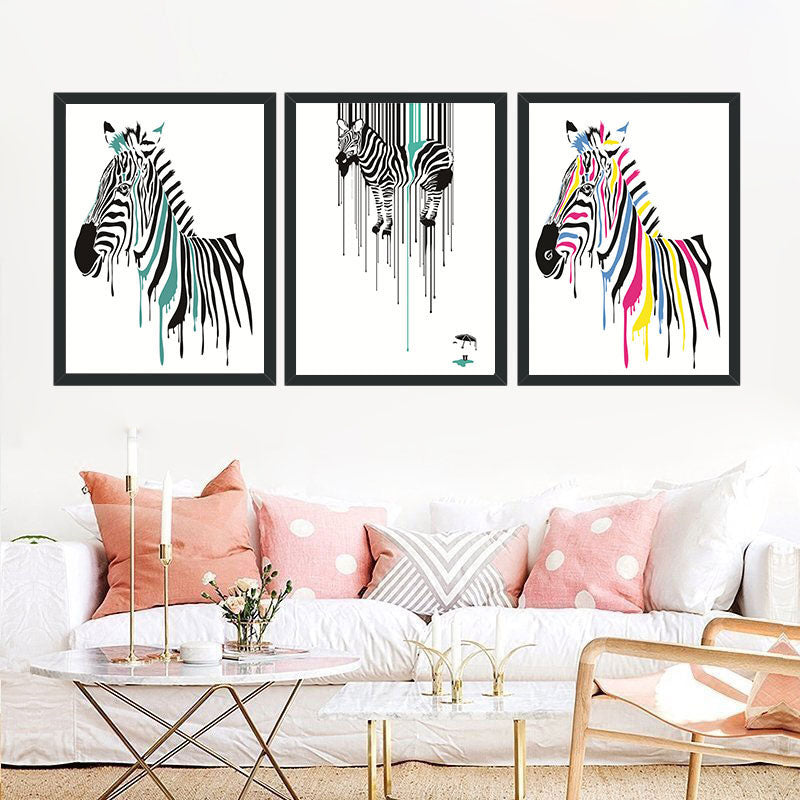 Zebra Canvas Wall Art Contemporary Decorative Sitting Room Painting in Multicolored Clearhalo 'Art Gallery' 'Canvas Art' 'Kids' Arts' 1690788