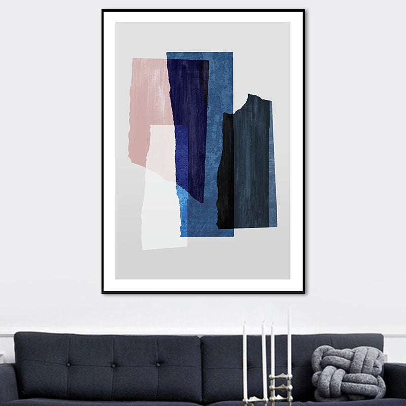 Nordic Overlapping Geometric Painting Canvas Textured Soft Wall Art Decor for Living Room Blue Clearhalo 'Arts' 'Canvas Art' 1690879