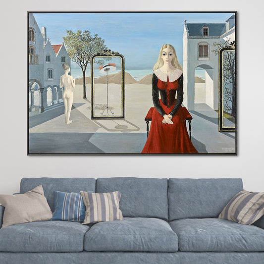 Textured Maid and House Painting Contemporary Canvas Wall Art Print, Multiple Sizes Blue Clearhalo 'Art Gallery' 'Canvas Art' 'Contemporary Art Gallery' 'Modern' Arts' 1690890