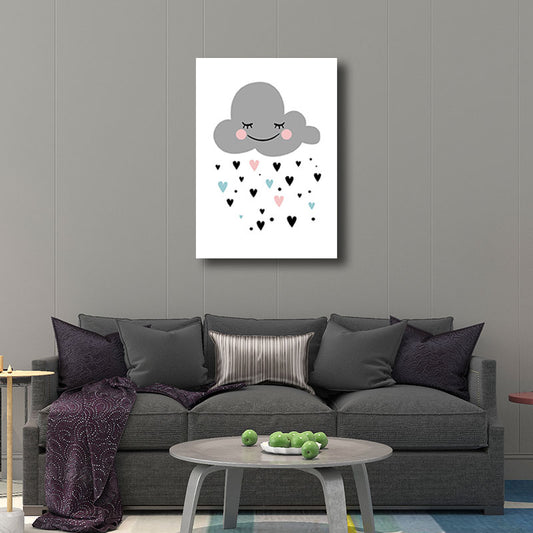 Cloud and Heart Canvas Art Minimalist Textured Wall Decor in Grey for Kids Bedroom Grey Clearhalo 'Art Gallery' 'Canvas Art' 'Contemporary Art Gallery' 'Modern' Arts' 1690947