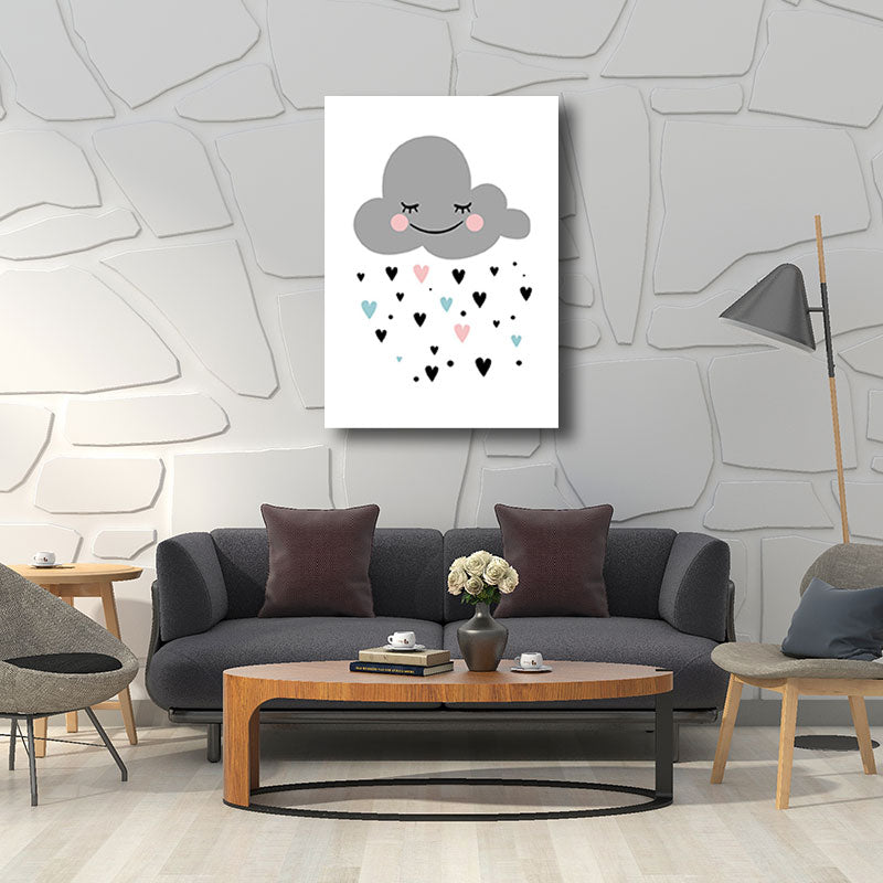 Cloud and Heart Canvas Art Minimalist Textured Wall Decor in Grey for Kids Bedroom Clearhalo 'Art Gallery' 'Canvas Art' 'Contemporary Art Gallery' 'Modern' Arts' 1690948