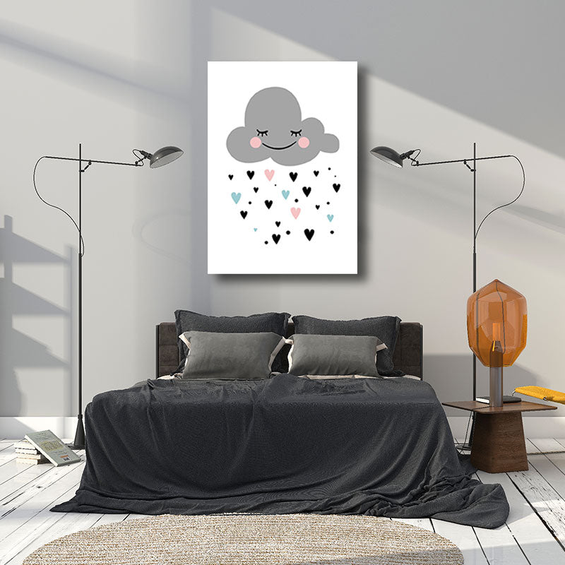 Cloud and Heart Canvas Art Minimalist Textured Wall Decor in Grey for Kids Bedroom Clearhalo 'Art Gallery' 'Canvas Art' 'Contemporary Art Gallery' 'Modern' Arts' 1690949