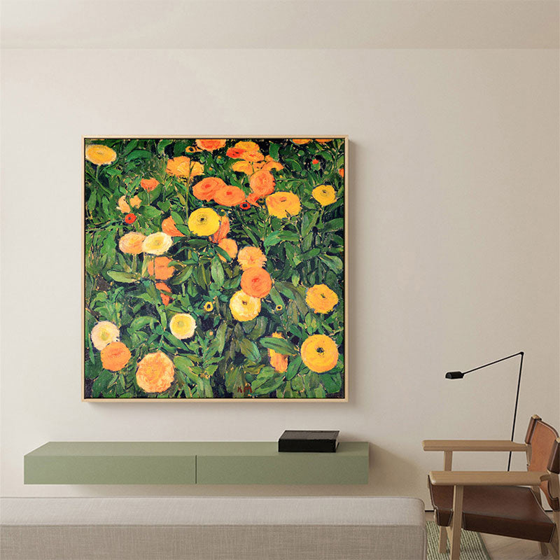 Contemporary Flower Blossom Painting in Orange Textured Wall Decor for Dining Room Orange Clearhalo 'Art Gallery' 'Canvas Art' 'Contemporary Art Gallery' 'Modern' Arts' 1690995
