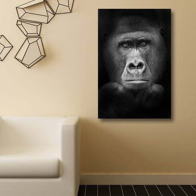 Tropical African Animal Wall Decor Canvas Textured Dark Color Wall Art for Dorm Black Clearhalo 'Art Gallery' 'Canvas Art' 'Contemporary Art Gallery' 'Modern' Arts' 1691149