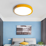 Drum Flush Mount Light, Modern Ceiling Light with Wood and Acrylic Round Shade for Kids Bedroom Yellow White Clearhalo 'Ceiling Lights' 'Close To Ceiling Lights' 'Close to ceiling' 'Flush mount' Lighting' 169117