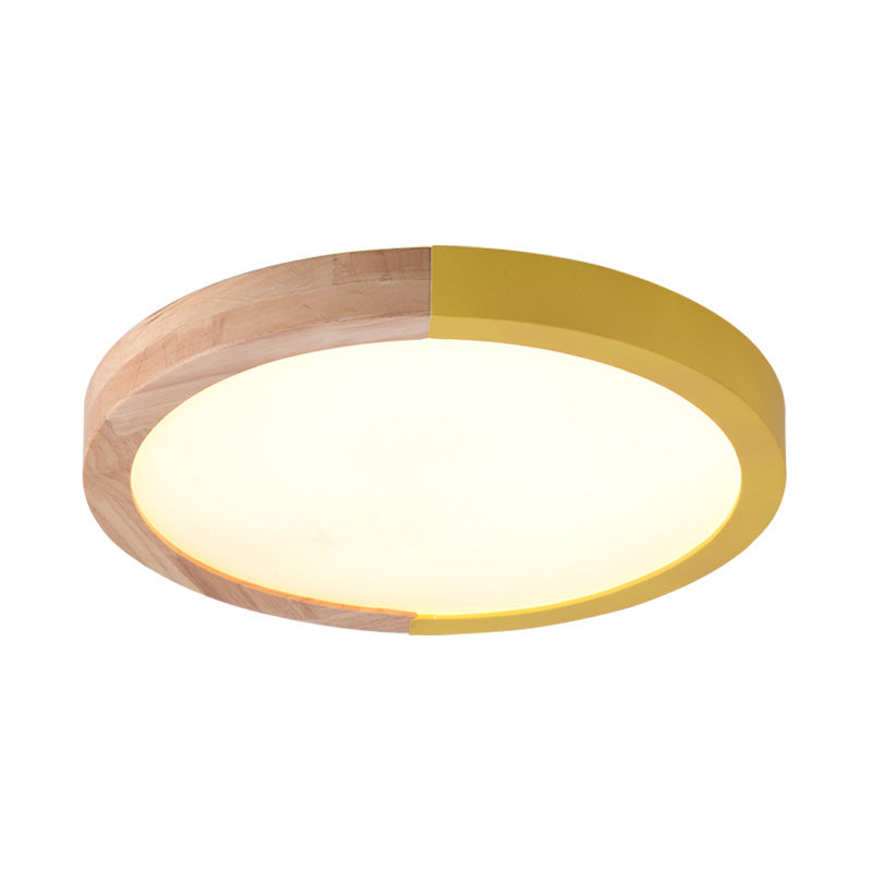 Drum Flush Mount Light, Modern Ceiling Light with Wood and Acrylic Round Shade for Kids Bedroom Clearhalo 'Ceiling Lights' 'Close To Ceiling Lights' 'Close to ceiling' 'Flush mount' Lighting' 169118