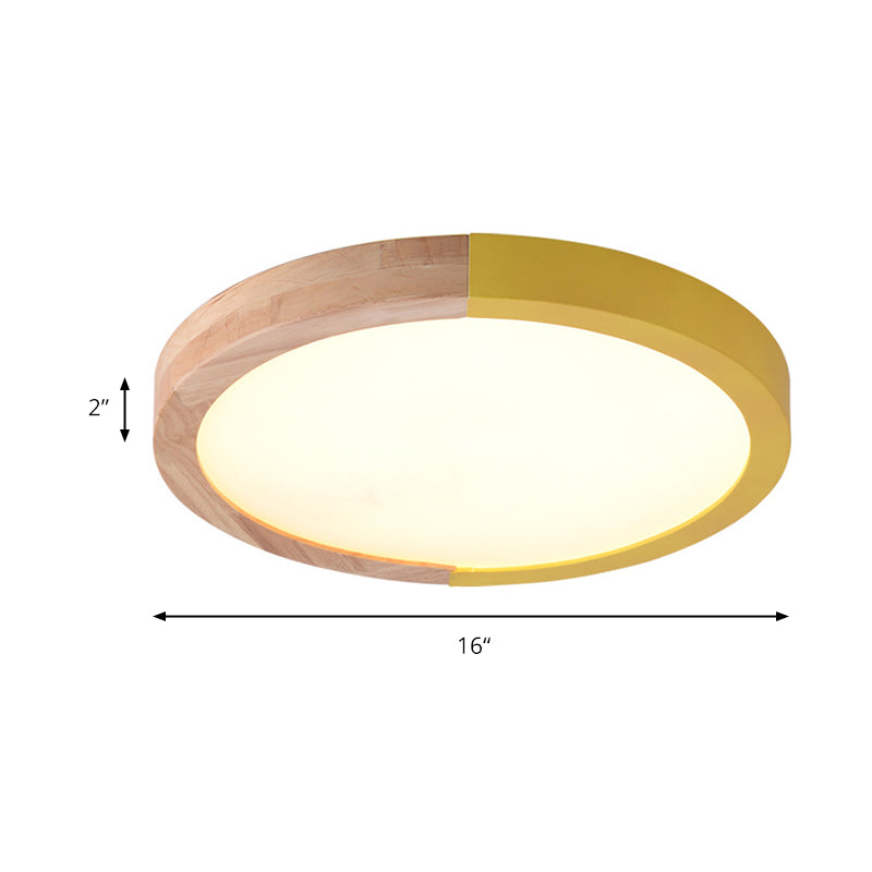 Drum Flush Mount Light, Modern Ceiling Light with Wood and Acrylic Round Shade for Kids Bedroom Clearhalo 'Ceiling Lights' 'Close To Ceiling Lights' 'Close to ceiling' 'Flush mount' Lighting' 169119