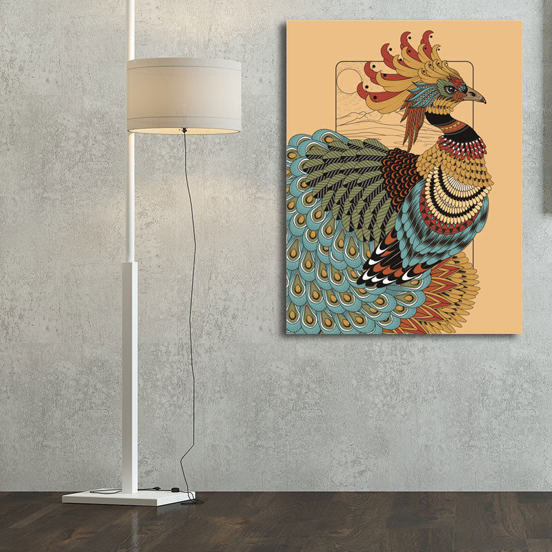 Owl Wall Art Print Bohemian Beautiful Peacock Canvas in Brown, Multiple Size Options Clearhalo 'Arts' 'Canvas Art' 1691191