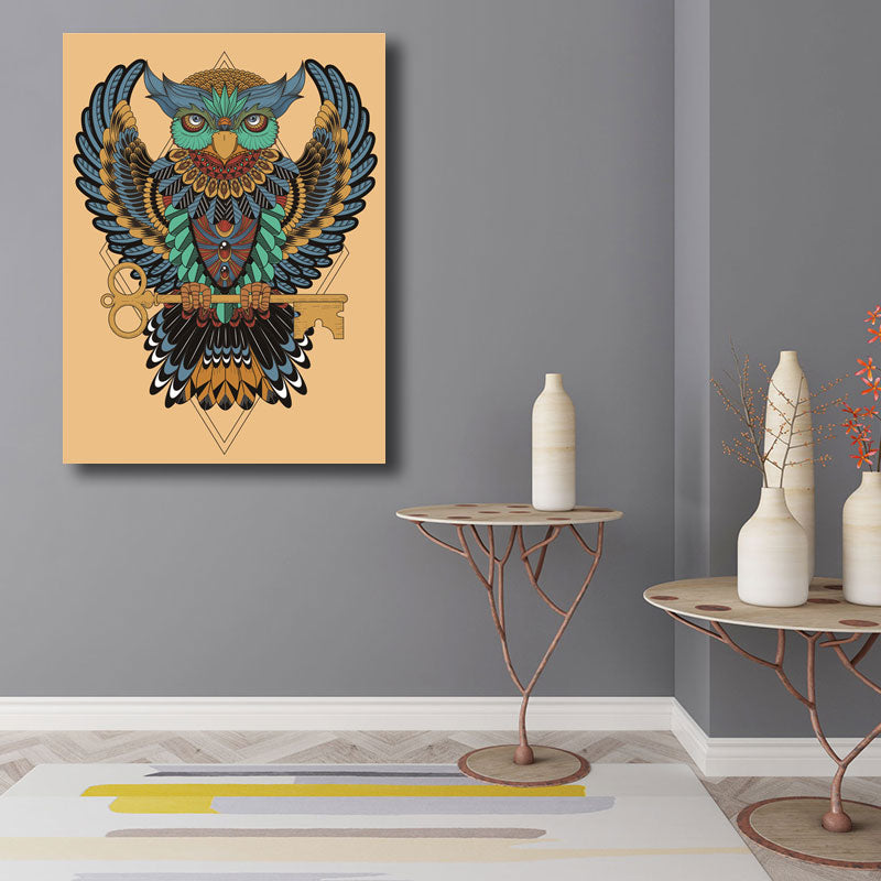 Owl Wall Art Print Bohemian Beautiful Peacock Canvas in Brown, Multiple Size Options Brown Design 2 Clearhalo 'Arts' 'Canvas Art' 1691196