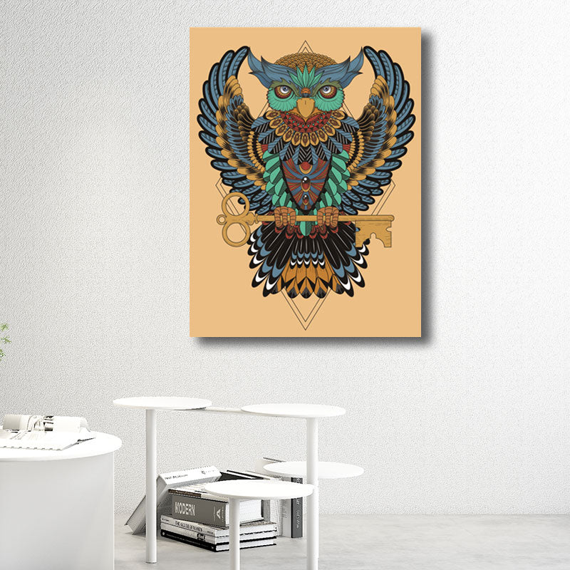 Owl Wall Art Print Bohemian Beautiful Peacock Canvas in Brown, Multiple Size Options Clearhalo 'Arts' 'Canvas Art' 1691197