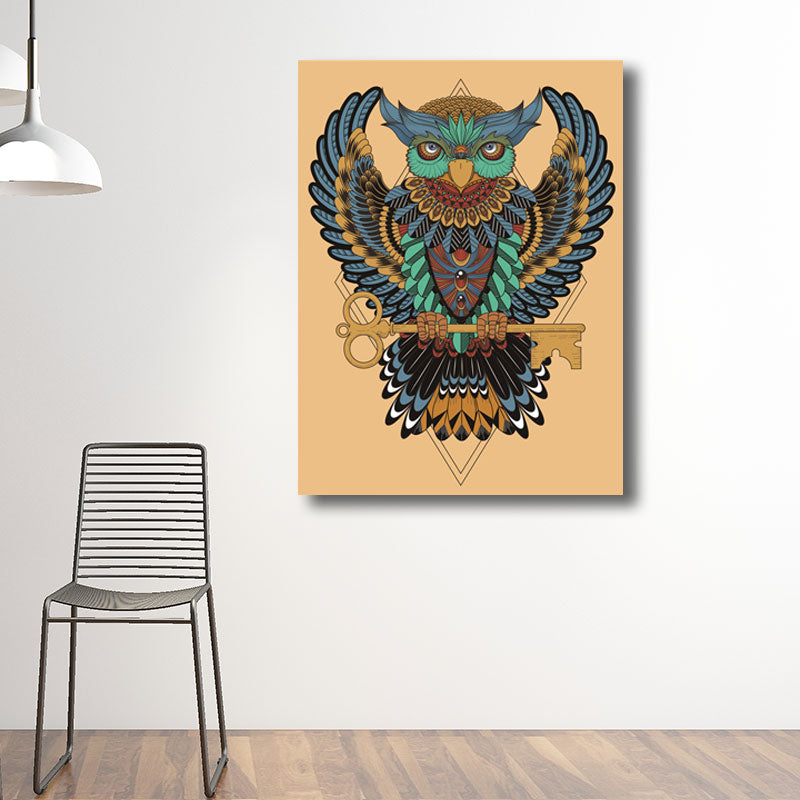 Owl Wall Art Print Bohemian Beautiful Peacock Canvas in Brown, Multiple Size Options Clearhalo 'Arts' 'Canvas Art' 1691198