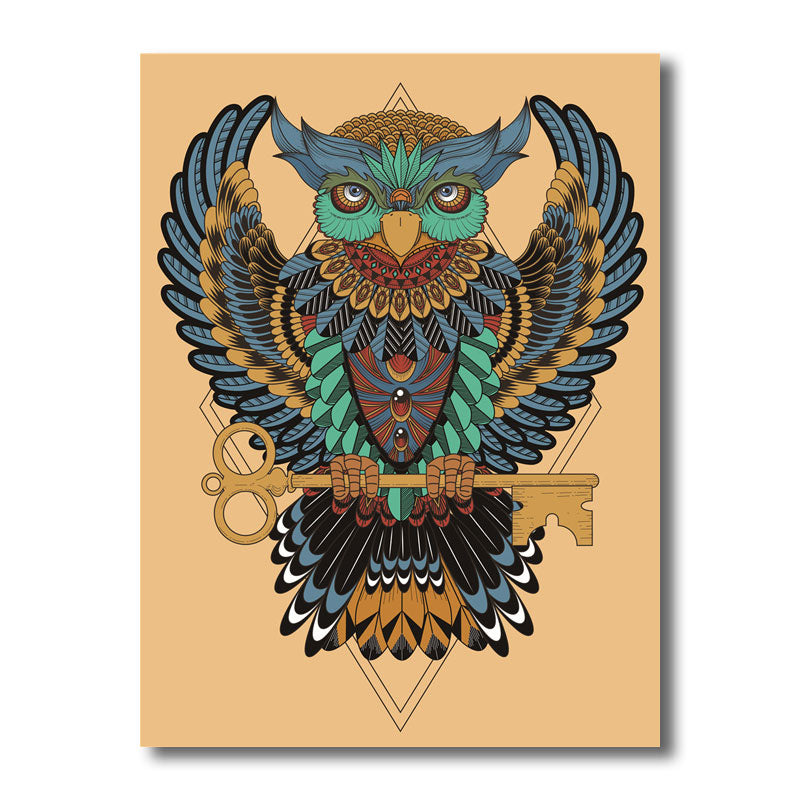 Owl Wall Art Print Bohemian Beautiful Peacock Canvas in Brown, Multiple Size Options Clearhalo 'Arts' 'Canvas Art' 1691199