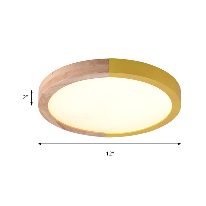 Drum Flush Mount Light, Modern Ceiling Light with Wood and Acrylic Round Shade for Kids Bedroom Clearhalo 'Ceiling Lights' 'Close To Ceiling Lights' 'Close to ceiling' 'Flush mount' Lighting' 169120