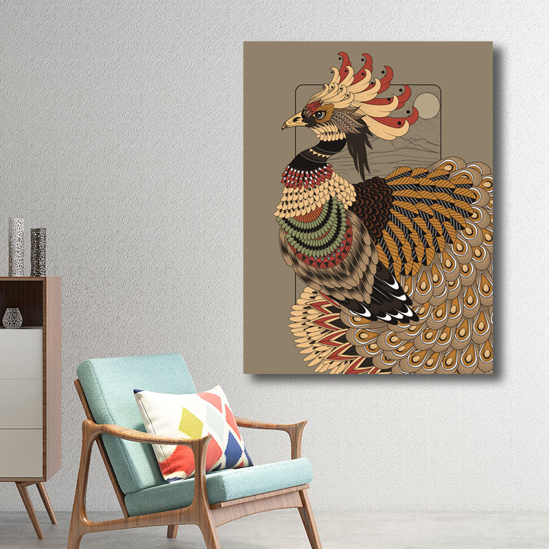 Owl Wall Art Print Bohemian Beautiful Peacock Canvas in Brown, Multiple Size Options Brown Design 3 Clearhalo 'Arts' 'Canvas Art' 1691200