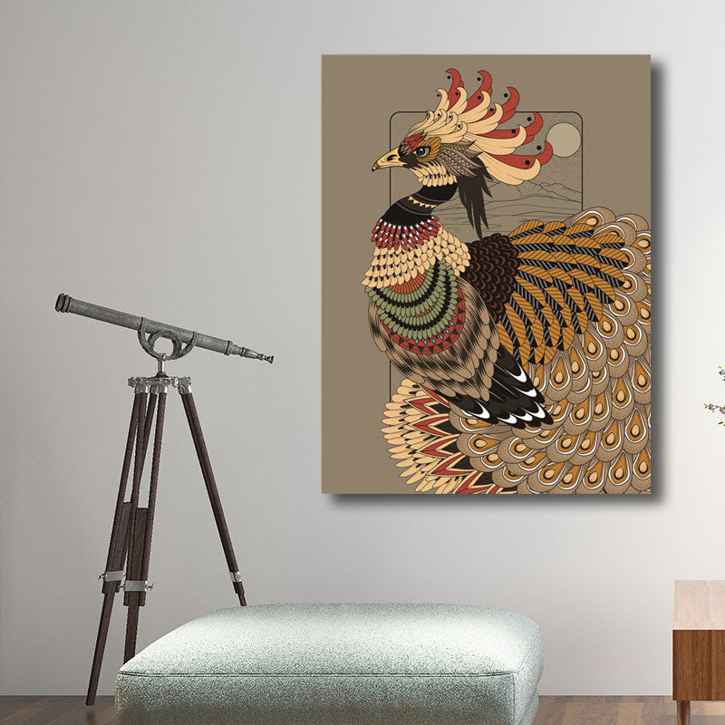 Owl Wall Art Print Bohemian Beautiful Peacock Canvas in Brown, Multiple Size Options Clearhalo 'Arts' 'Canvas Art' 1691202