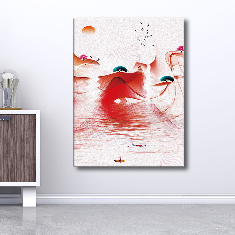 Natural Flying Birds Wall Art Contemporary Textured Canvas Prints in Light Color Red Clearhalo 'Art Gallery' 'Canvas Art' 'Contemporary Art Gallery' 'Modern' Arts' 1691204