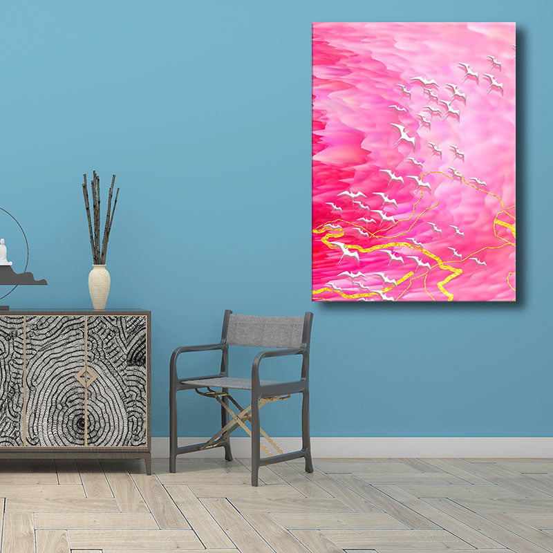 Natural Flying Birds Wall Art Contemporary Textured Canvas Prints in Light Color Pink Clearhalo 'Art Gallery' 'Canvas Art' 'Contemporary Art Gallery' 'Modern' Arts' 1691211