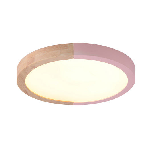 Drum Flush Mount Light, Modern Ceiling Light with Wood and Acrylic Round Shade for Kids Bedroom Clearhalo 'Ceiling Lights' 'Close To Ceiling Lights' 'Close to ceiling' 'Flush mount' Lighting' 169123