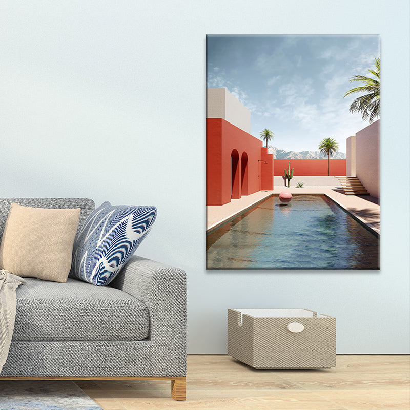 Building and Tree Wall Decor Contemporary Textured Canvas Print in Soft Color for Bedroom Clearhalo 'Art Gallery' 'Canvas Art' 'Contemporary Art Gallery' 'Modern' Arts' 1691241