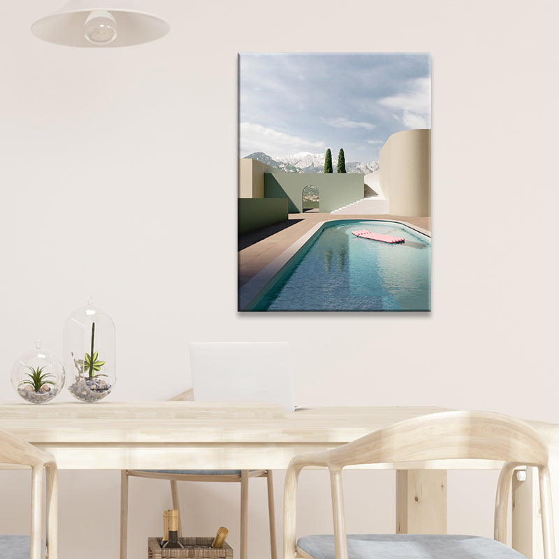 Building and Tree Wall Decor Contemporary Textured Canvas Print in Soft Color for Bedroom Green Clearhalo 'Art Gallery' 'Canvas Art' 'Contemporary Art Gallery' 'Modern' Arts' 1691244