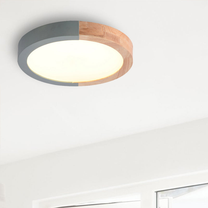 Drum Flush Mount Light, Modern Ceiling Light with Wood and Acrylic Round Shade for Kids Bedroom Clearhalo 'Ceiling Lights' 'Close To Ceiling Lights' 'Close to ceiling' 'Flush mount' Lighting' 169125