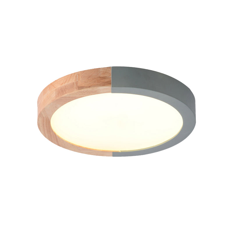 Drum Flush Mount Light, Modern Ceiling Light with Wood and Acrylic Round Shade for Kids Bedroom Clearhalo 'Ceiling Lights' 'Close To Ceiling Lights' 'Close to ceiling' 'Flush mount' Lighting' 169126