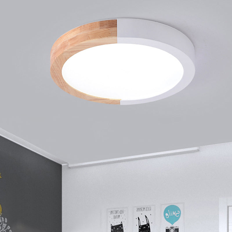 Drum Flush Mount Light, Modern Ceiling Light with Wood and Acrylic Round Shade for Kids Bedroom White White Clearhalo 'Ceiling Lights' 'Close To Ceiling Lights' 'Close to ceiling' 'Flush mount' Lighting' 169127