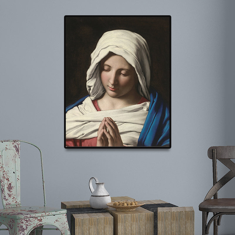 Religious Nun Painting Art Print Global Inspired Canvas Wall Decor in White and Black White Clearhalo 'Arts' 'Canvas Art' 1691328