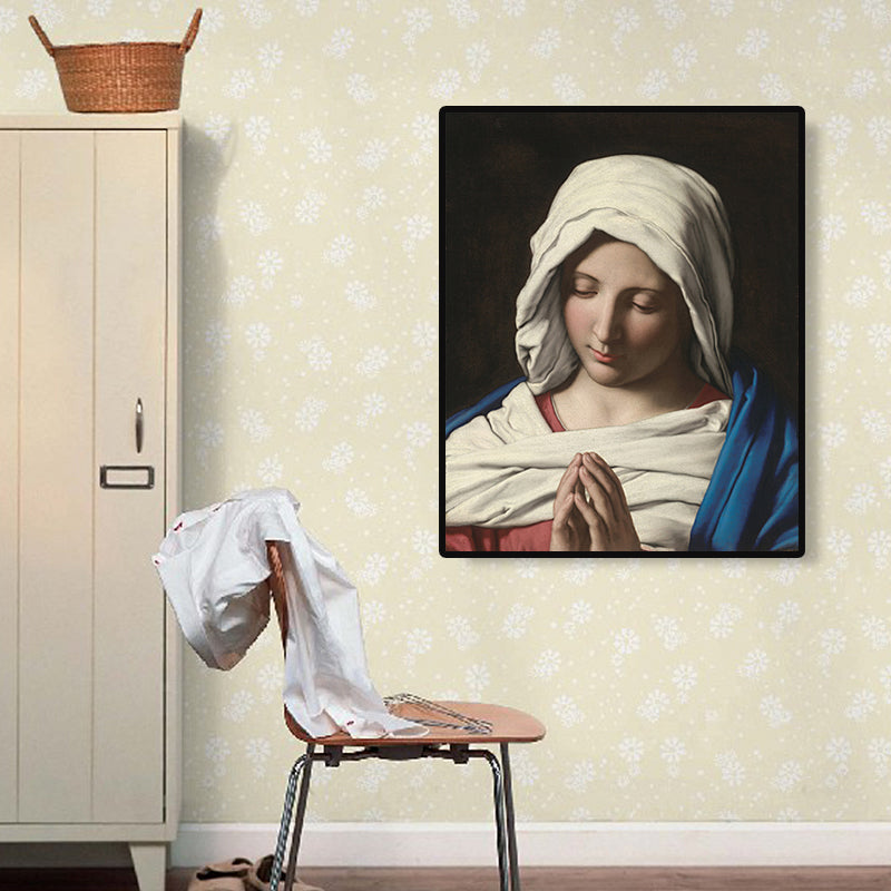 Religious Nun Painting Art Print Global Inspired Canvas Wall Decor in White and Black Clearhalo 'Arts' 'Canvas Art' 1691330