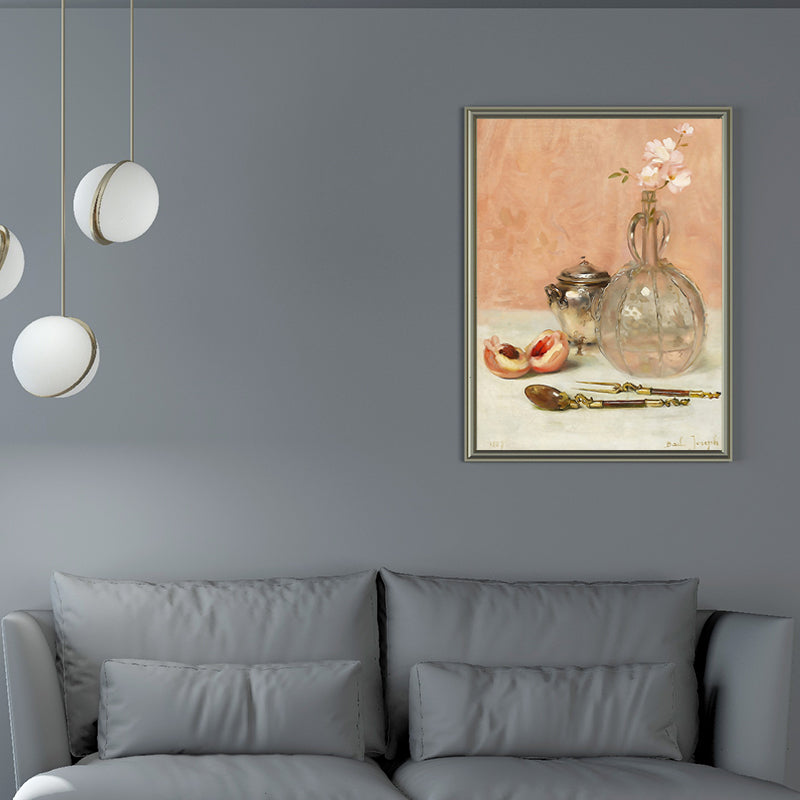 Flower and Fruit Painting Pink Canvas Print Wall Art for Dining Room Decor Pink Clearhalo 'Arts' 'Canvas Art' 1691357