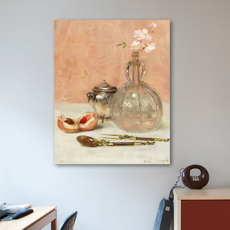 Flower and Fruit Painting Pink Canvas Print Wall Art for Dining Room Decor Clearhalo 'Arts' 'Canvas Art' 1691358