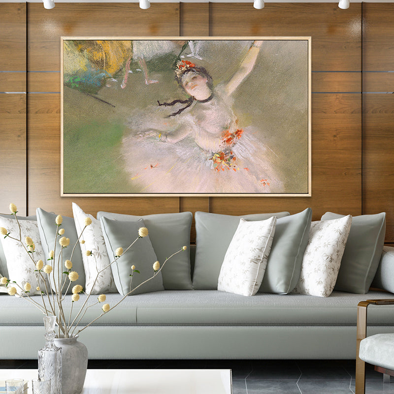 Degas Dancing Ballerina Painting in White Retro Style Wall Art Print for Bedroom Clearhalo 'Arts' 'Canvas Art' 1691365