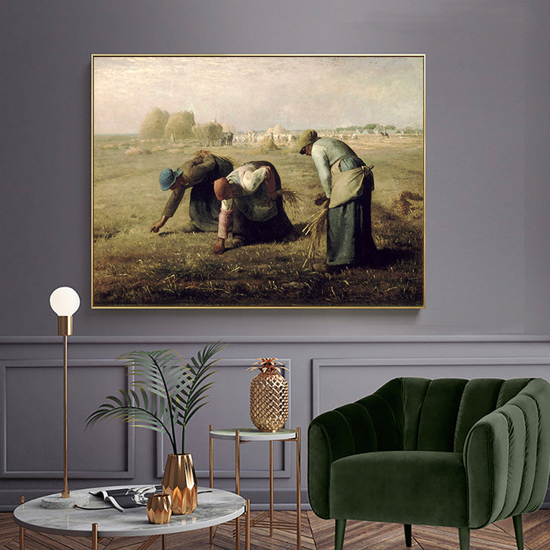 Textured Millet the Gleaners Art Print Canvas Farmhouse Painting for Living Room Green Clearhalo 'Arts' 'Canvas Art' 1691371