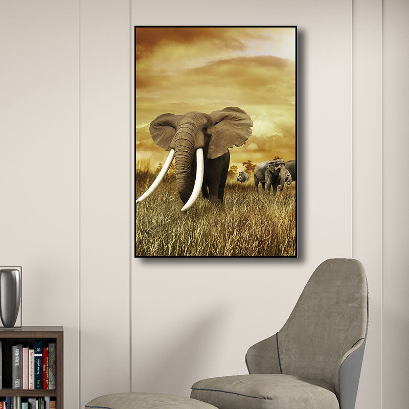 Contemporary Elephant Wrapped Canvas Dark Color Home Wall Art Decor for Living Room Clearhalo 'Art Gallery' 'Canvas Art' 'Kids' Arts' 1691473