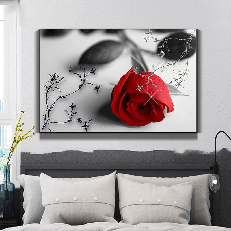 Red Rose Wall Art Print Flower Contemporary Decorative Wrapped Canvas for Drawing Room Red Clearhalo 'Art Gallery' 'Canvas Art' 'Contemporary Art Gallery' 'Modern' Arts' 1691516