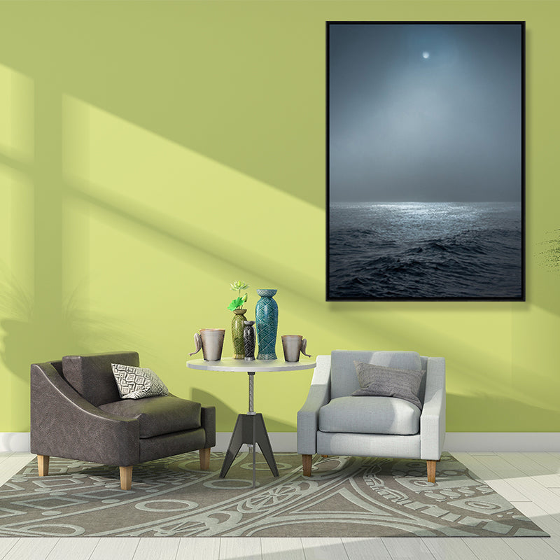 Photograph Style Modern Canvas Wall Art with Sea at Night Pattern in Blue for Bedroom Clearhalo 'Art Gallery' 'Canvas Art' 'Contemporary Art Gallery' 'Modern' Arts' 1691609