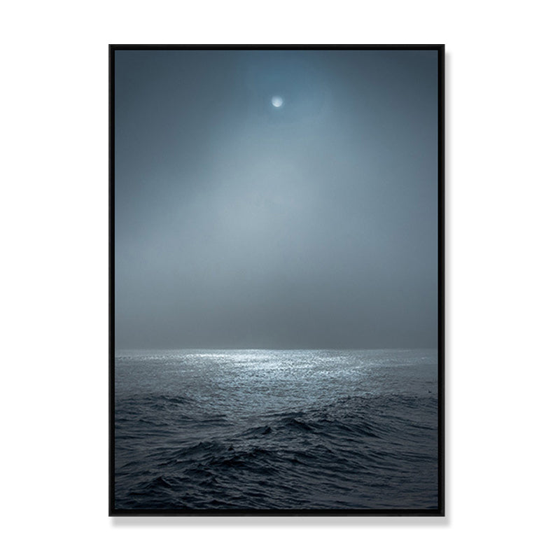 Photograph Style Modern Canvas Wall Art with Sea at Night Pattern in Blue for Bedroom Clearhalo 'Art Gallery' 'Canvas Art' 'Contemporary Art Gallery' 'Modern' Arts' 1691610