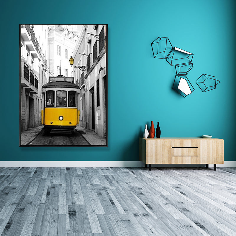 Tramcar Wall Art Decor Contemporary Decorative for Drawing Room Canvas Prints in Yellow Clearhalo 'Art Gallery' 'Canvas Art' 'Contemporary Art Gallery' 'Modern' Arts' 1691679