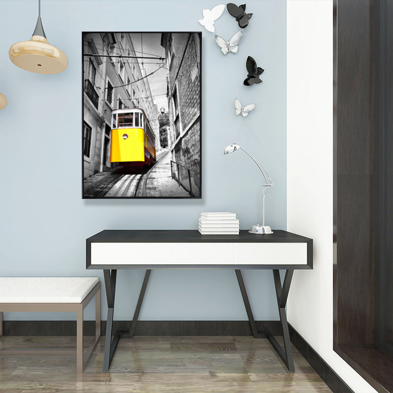 Tramcar Wall Art Decor Contemporary Decorative for Drawing Room Canvas Prints in Yellow Yellow Design 2 Clearhalo 'Art Gallery' 'Canvas Art' 'Contemporary Art Gallery' 'Modern' Arts' 1691684