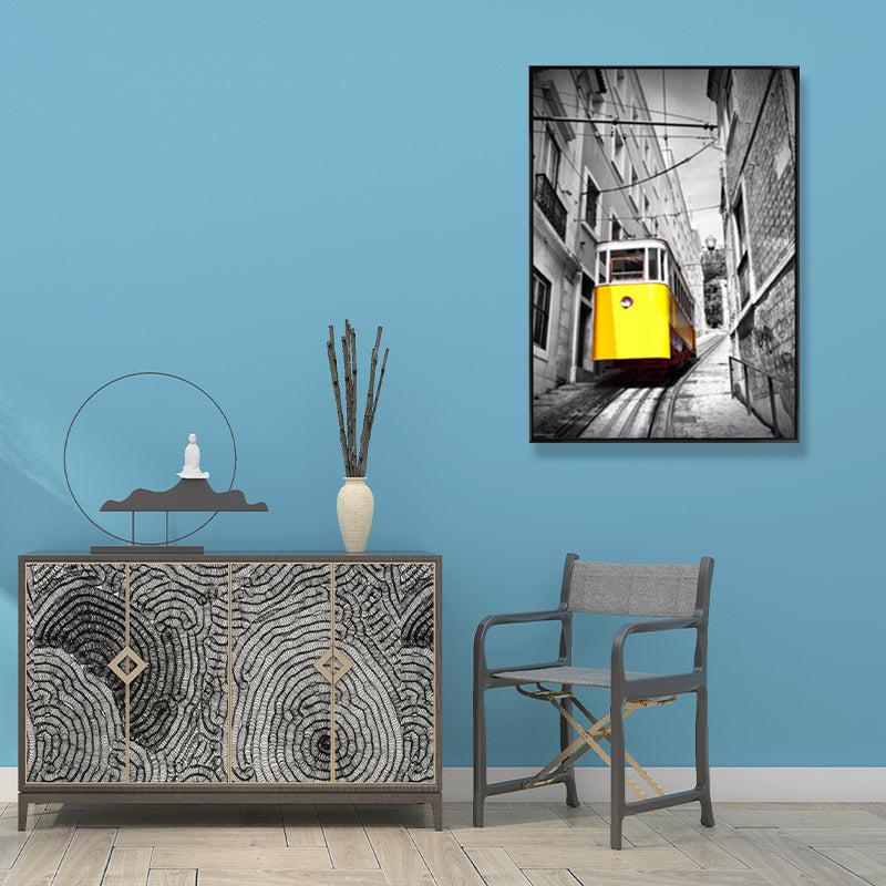 Tramcar Wall Art Decor Contemporary Decorative for Drawing Room Canvas Prints in Yellow Clearhalo 'Art Gallery' 'Canvas Art' 'Contemporary Art Gallery' 'Modern' Arts' 1691685