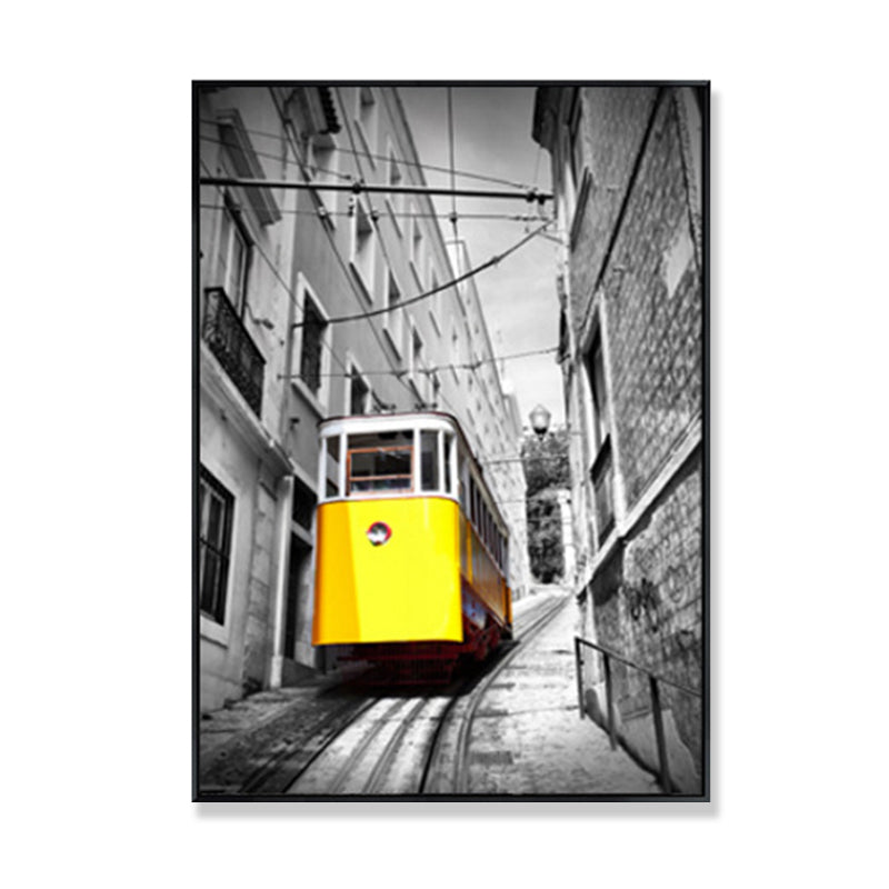 Tramcar Wall Art Decor Contemporary Decorative for Drawing Room Canvas Prints in Yellow Clearhalo 'Art Gallery' 'Canvas Art' 'Contemporary Art Gallery' 'Modern' Arts' 1691687