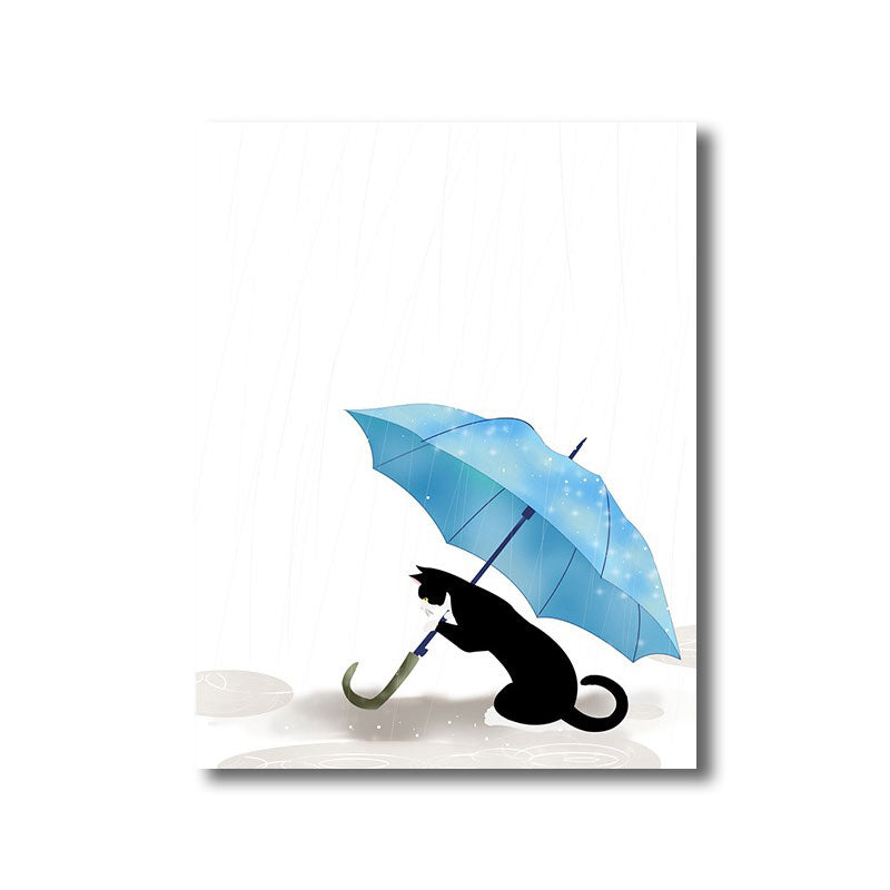 Cartoon Raining and Umbrella Canvas Light Color Home Wall Art Decor for Playroom Clearhalo 'Art Gallery' 'Canvas Art' 'Kids' Arts' 1691762